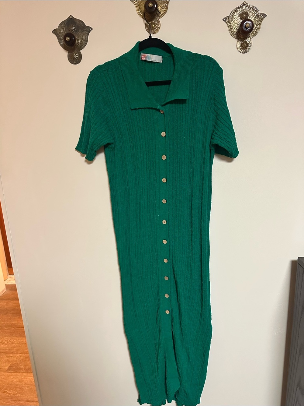 Free People Riding Waves Green Button-Front Knit Dress